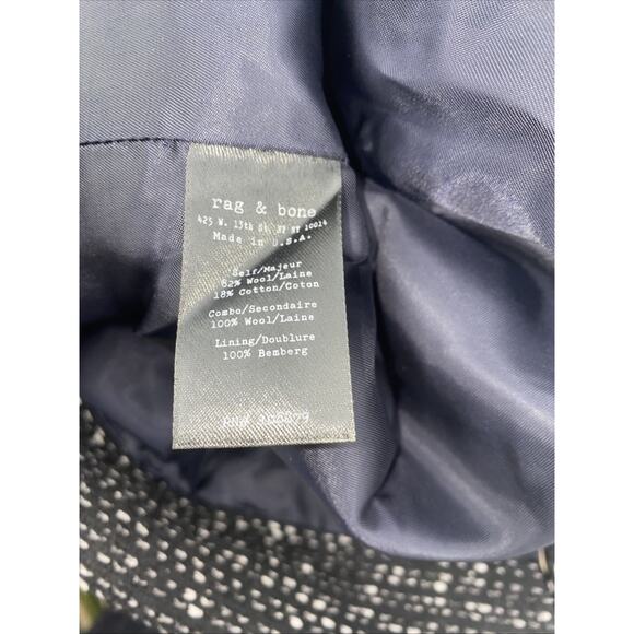Rag & Bone Womens 10 Black Blue Wool Tweed Jacket Accent Snap Closure Pockets - Picture 8 of 8